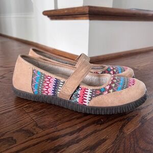 Orthaheel Mary Jane Slippers Tan Fair‎ Isle Knit Faux Fur Lined Womens 9 TVW3023